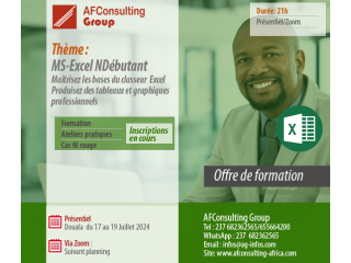 Formation -MS-Excel Niveau Débutant, Inscriptions en cours