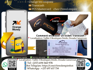 Un coupons Transcash ou PCS Mastercard à changer et recevoir mobile money ou Orange money
